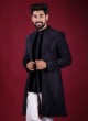 Jacket Style Indowestern In Navy Blue Color